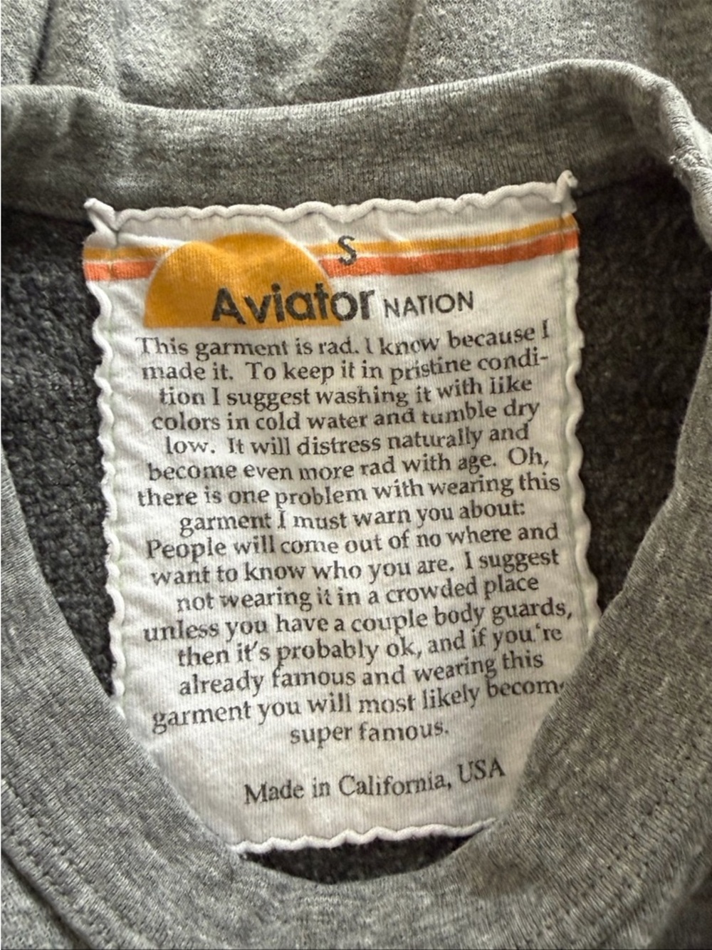 Aviator Nation Grey Crewneck Sweatshirt with Rainbow Stripe Accent - Picture 4 of 4